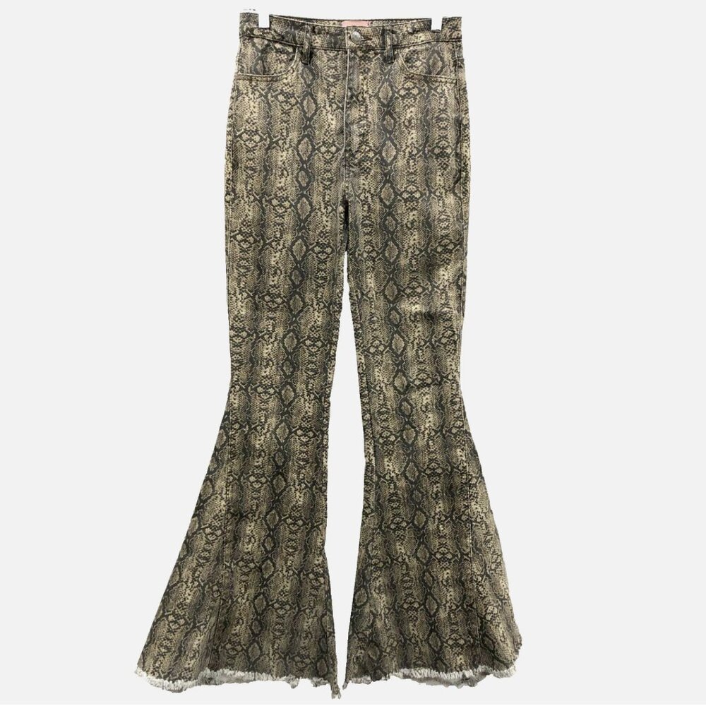 Show Me Your Mumu Size 27 Flare High Rise Berkeley Bells Queen Cobra Snake Jeans - Picture 4 of 11